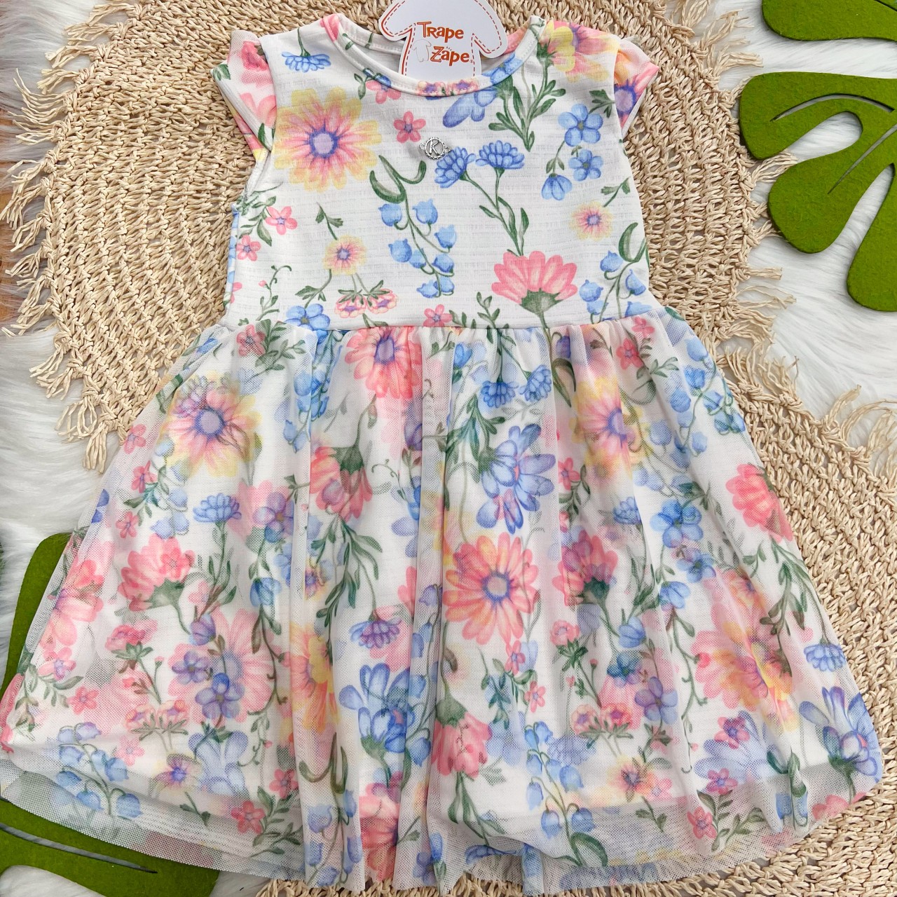 Vestido Floral com tule